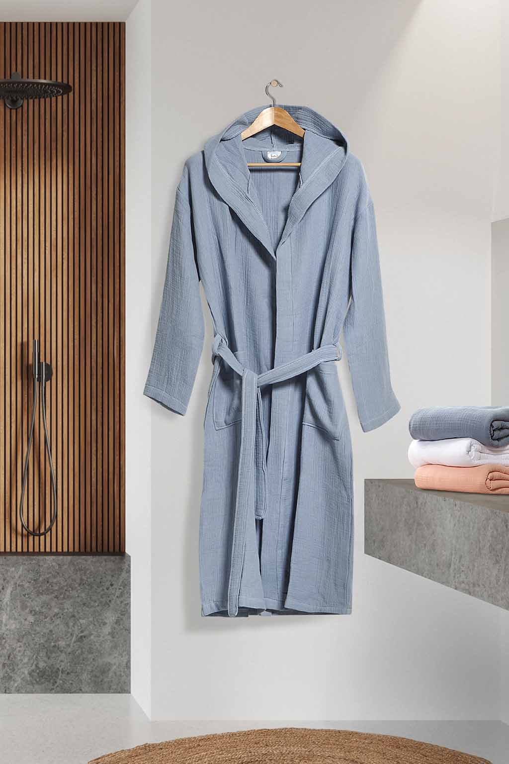 Μπουρνούζι με Κουκούλα Αιγαίον Super Soft S-M Denim