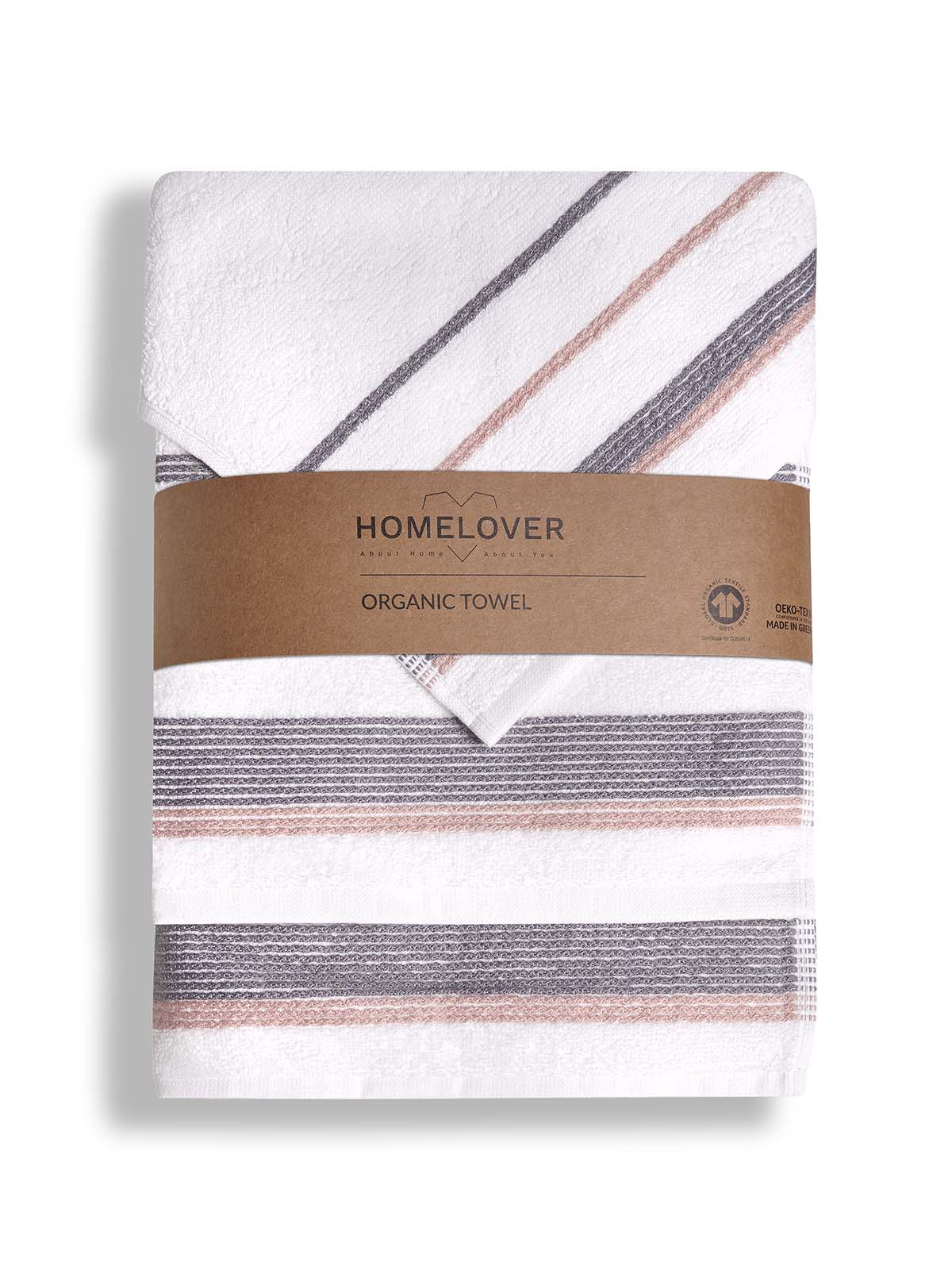 Σετ Πετσέτες Μπάνιου 3τμχ. Homelovers Organic 30X30+50X80+70X130 White Pink