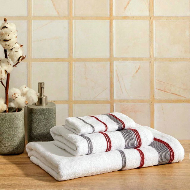 Σετ Πετσέτες Μπάνιου 3τμχ. Homelovers Organic 30X30+50X80+70X130 White Bordeaux