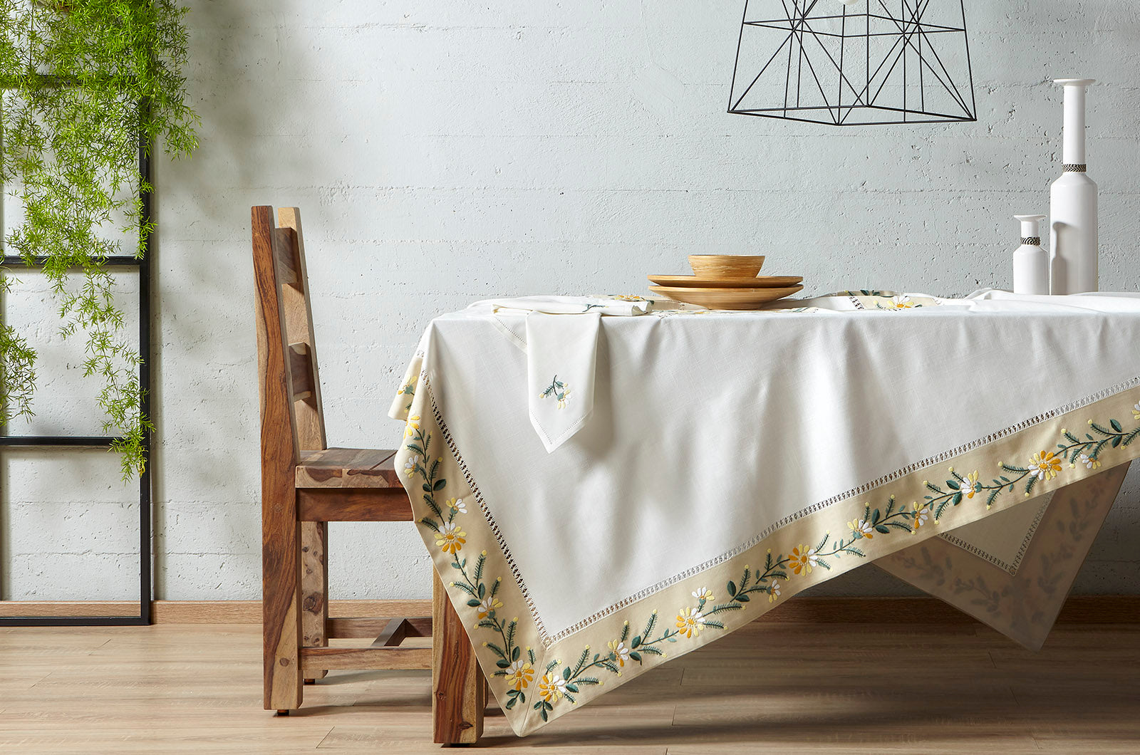 Σετ Τραπεζομάντηλο &amp; 8 Πετσέτες φαγητού Αιγαίον με Κέντημα 180X230 Cassia Yellow