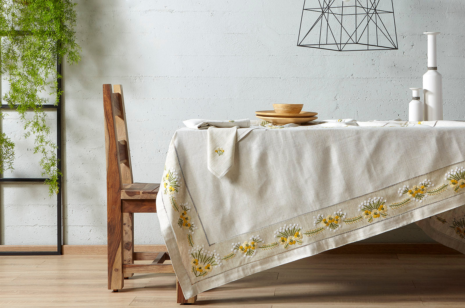 Σετ Τραπεζομάντηλο &amp; 8 Πετσέτες φαγητού Αιγαίον με Κέντημα 180X180 Beige Pansedaki