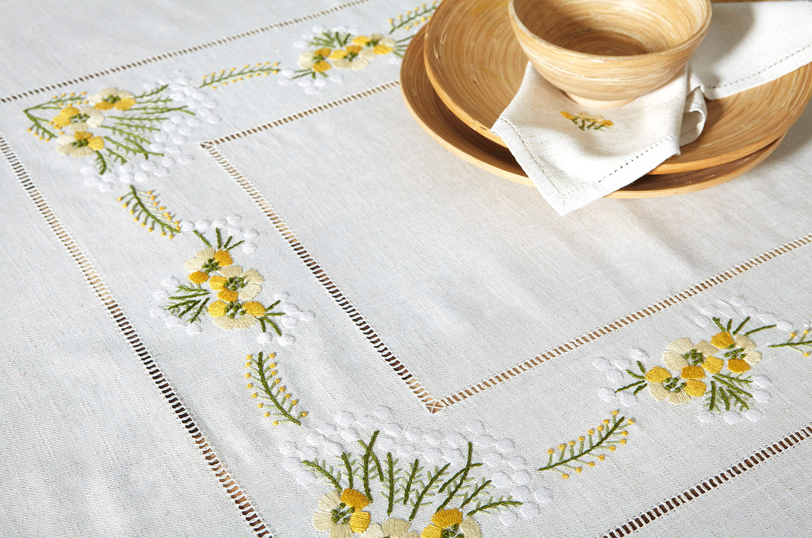 Σετ Τραπεζομάντηλο &amp; 8 Πετσέτες φαγητού Αιγαίον με Κέντημα Anthemida