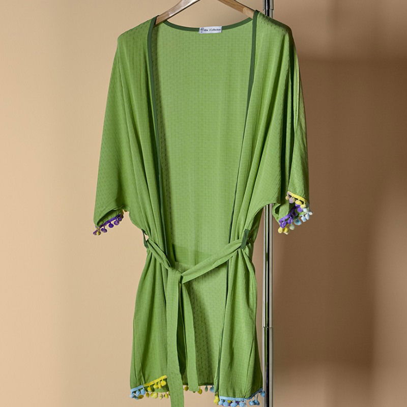 Κιμονό Artemis με pom-pom ΟΝΕ SIZE / green