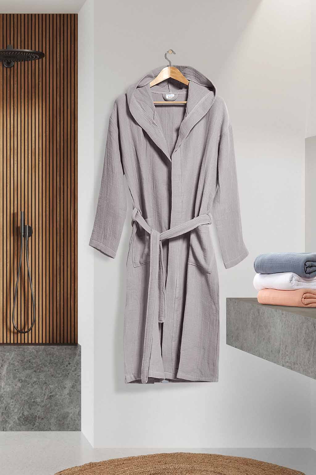 Μπουρνούζι με Κουκούλα Αιγαίον Super Soft L-XL / Cement