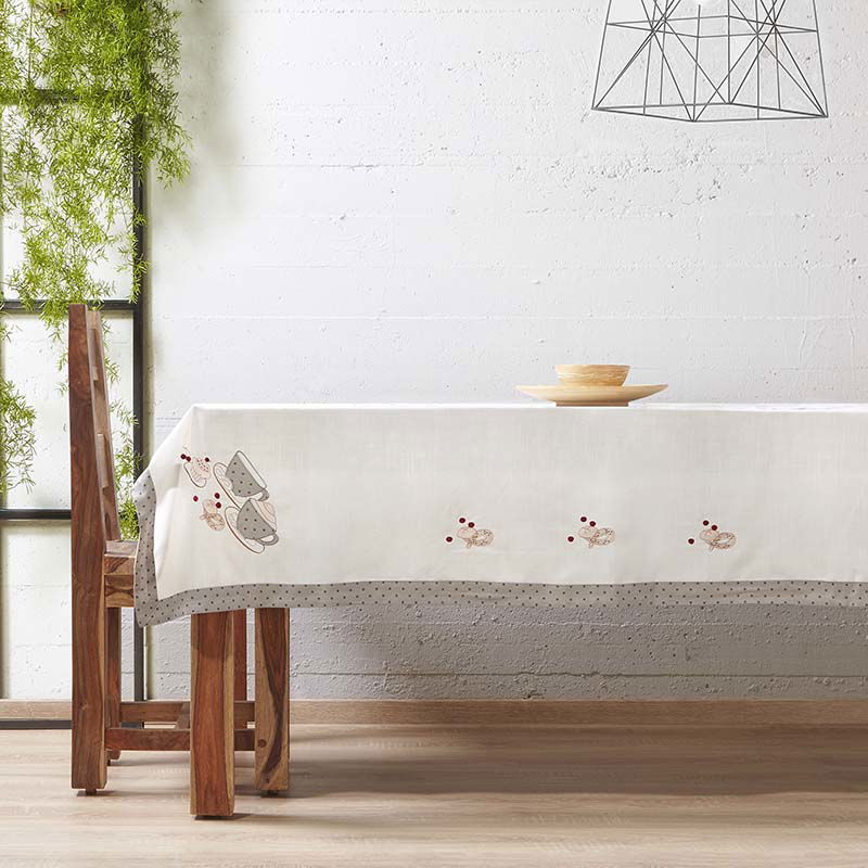 Τραπεζομάντηλο Αιγαίον Tea Cup "The Κέντημα Project" 90X90 / white