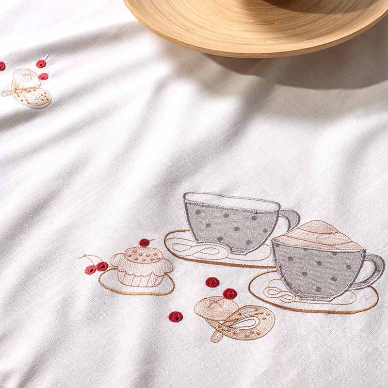 Τραπεζομάντηλο Αιγαίον Tea Cup "The Κέντημα Project" 90X90 / white