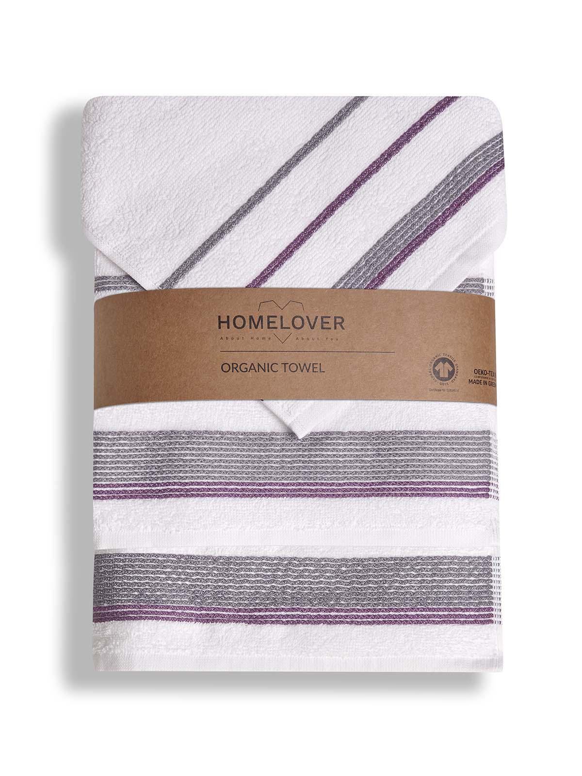 Σετ Πετσέτες Μπάνιου 3τμχ. Homelovers Organic 30X30+50X80+70X130 / White Purple