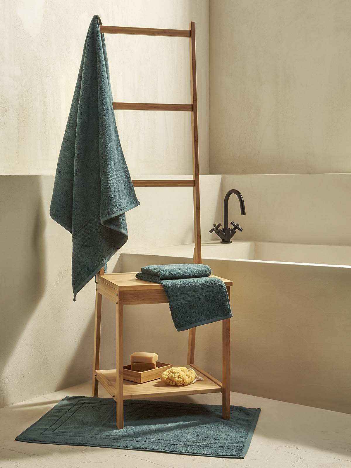 Σετ πετσέτες και χαλάκι μπάνιου homelovers organic 40X66+68X137+50X70 Green