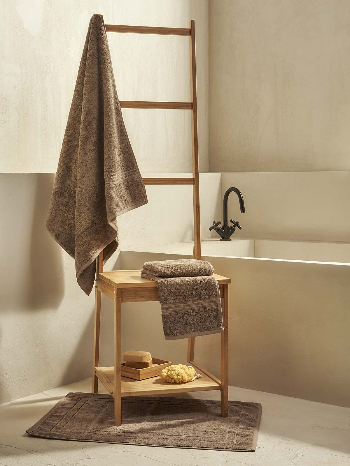 Σετ πετσέτες και χαλάκι μπάνιου homelovers organic 40X66+68X137+50X70 Brown