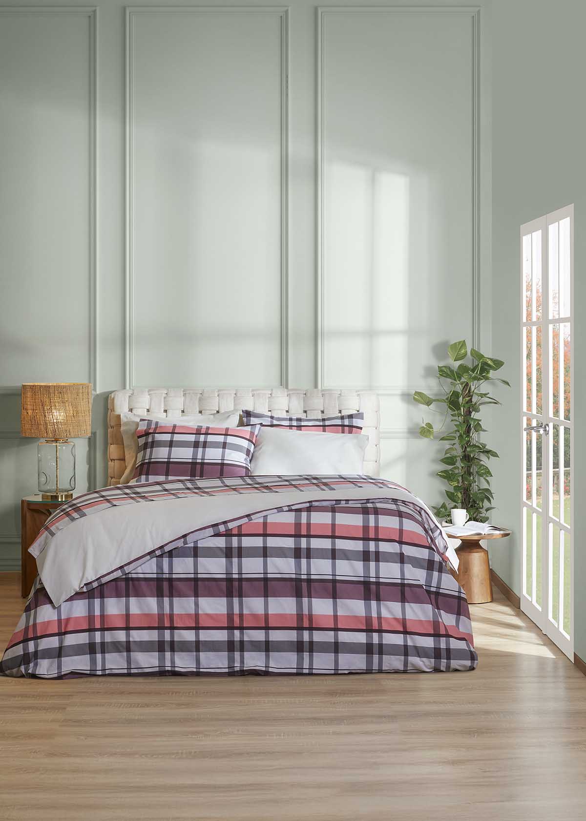 Σετ Σεντόνια ΑΙΓΑΙΟΝ Paradise Plaid Classic 100% Βαμβάκι 100X200+35 Plaid-Rosewood