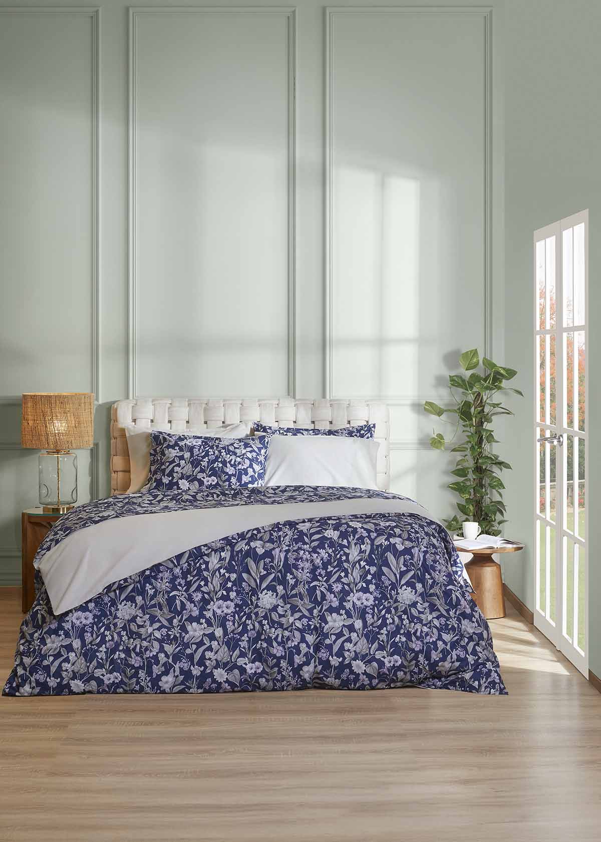 Σετ Παπλωματοθήκη ΑΙΓΑΙΟΝ Paradise Floral 100% Βαμβάκι 230X250 Floral-Sea-Blue
