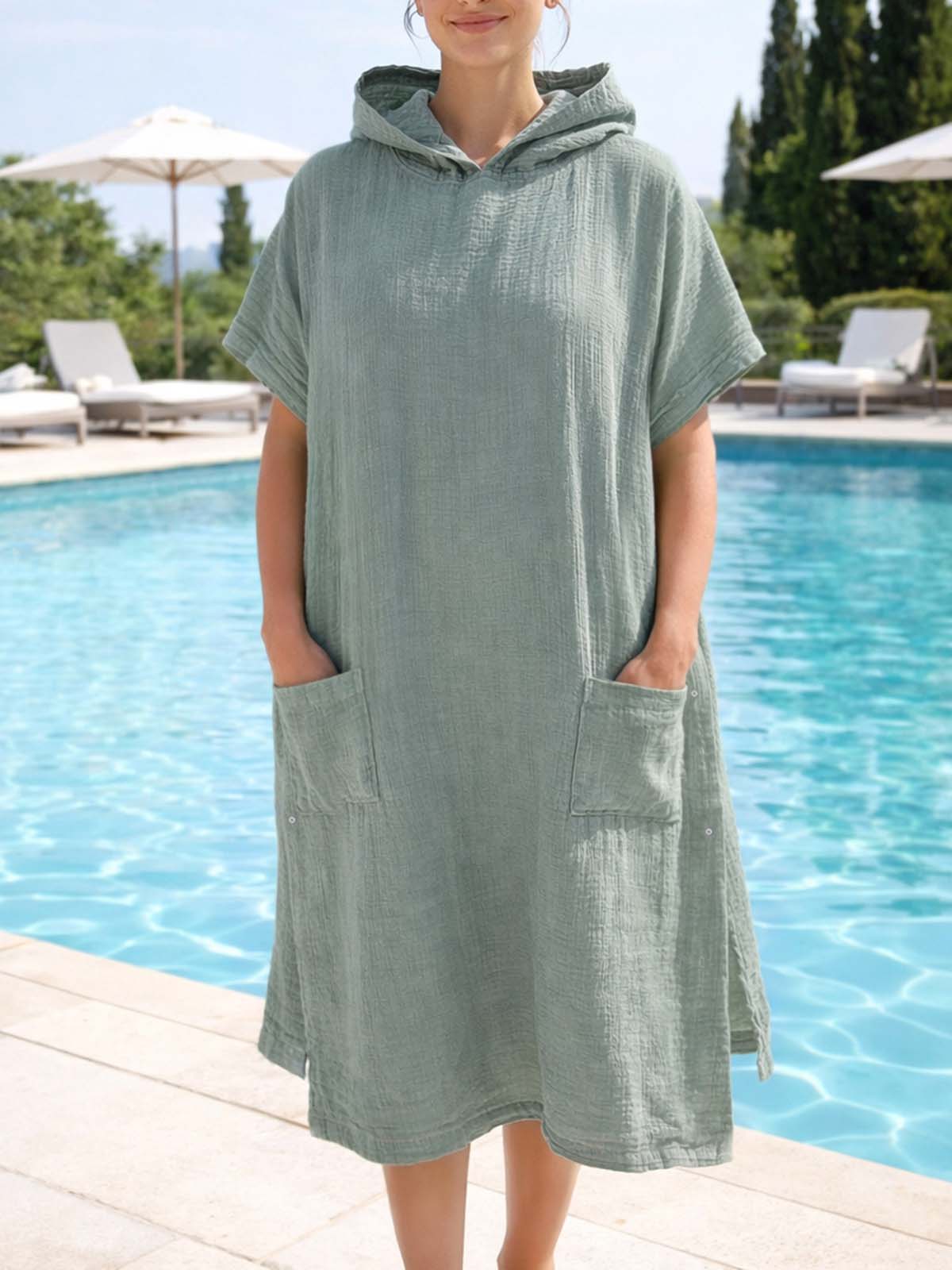 Poncho με Κουκούλα Αιγαίον Super Soft Muslin One size Teal