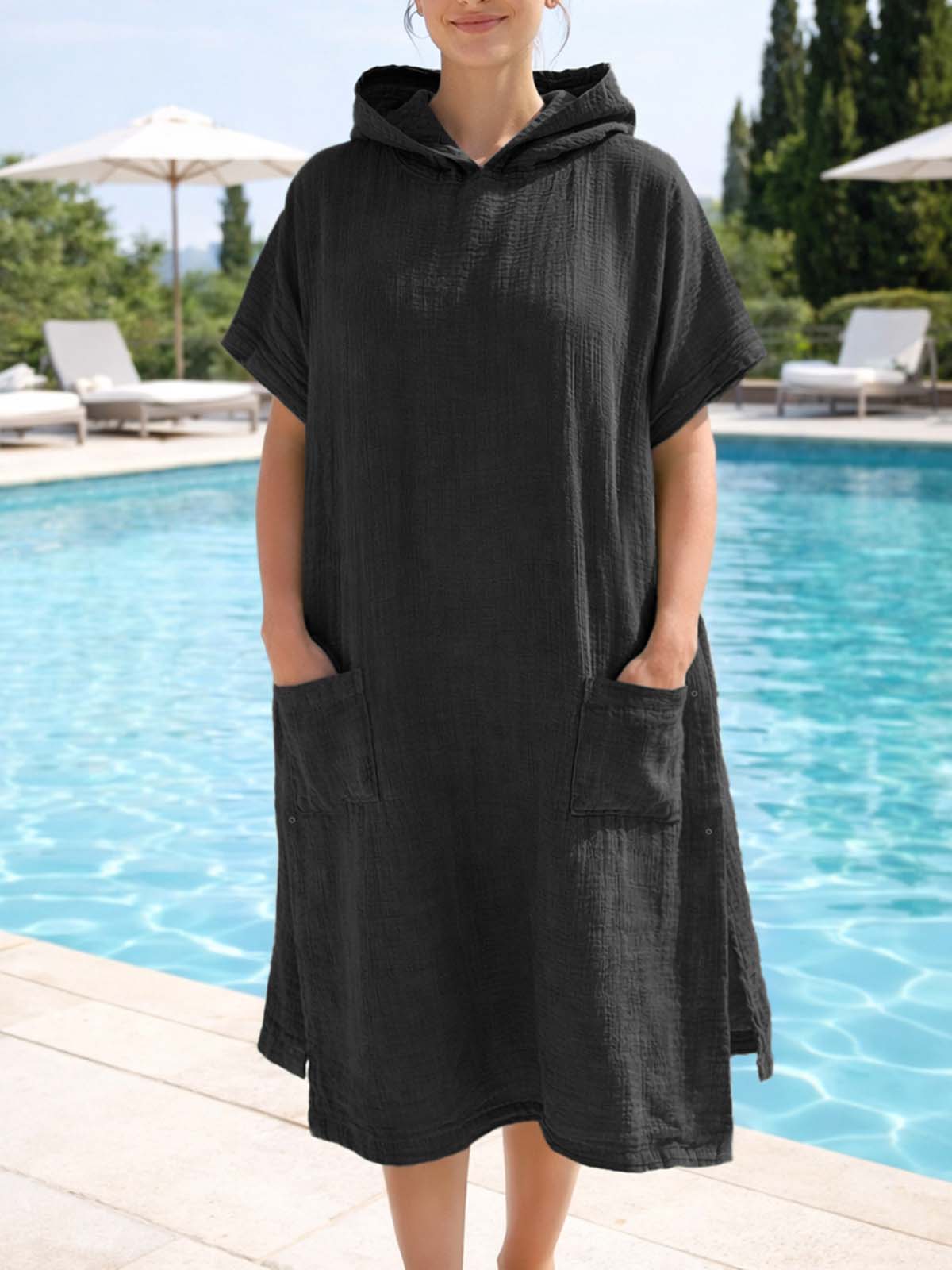 Poncho με Κουκούλα Αιγαίον Super Soft Muslin One size Black