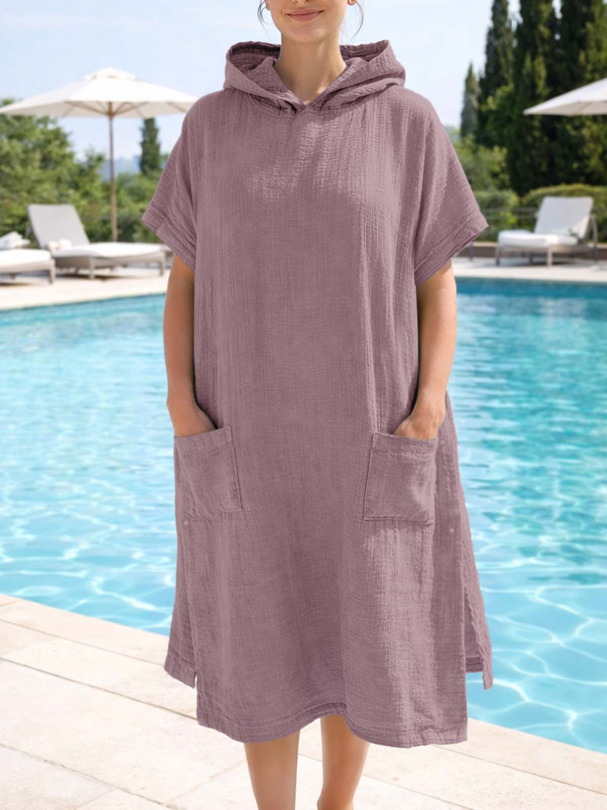 Poncho με Κουκούλα Αιγαίον Super Soft Muslin One size Burgundy