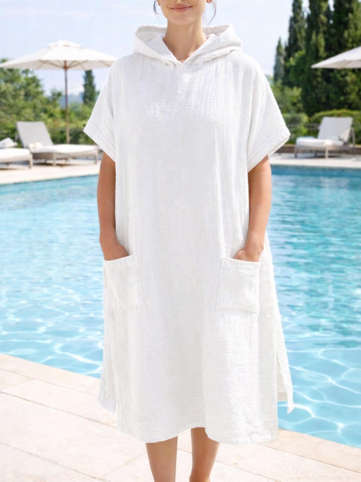 Poncho με Κουκούλα Αιγαίον Super Soft Muslin One size White