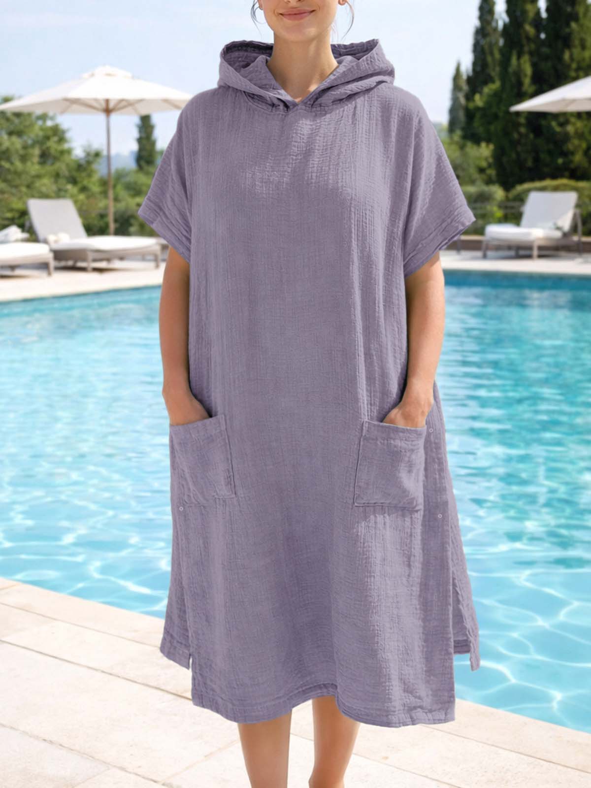 Poncho με Κουκούλα Αιγαίον Super Soft Muslin One size Violet