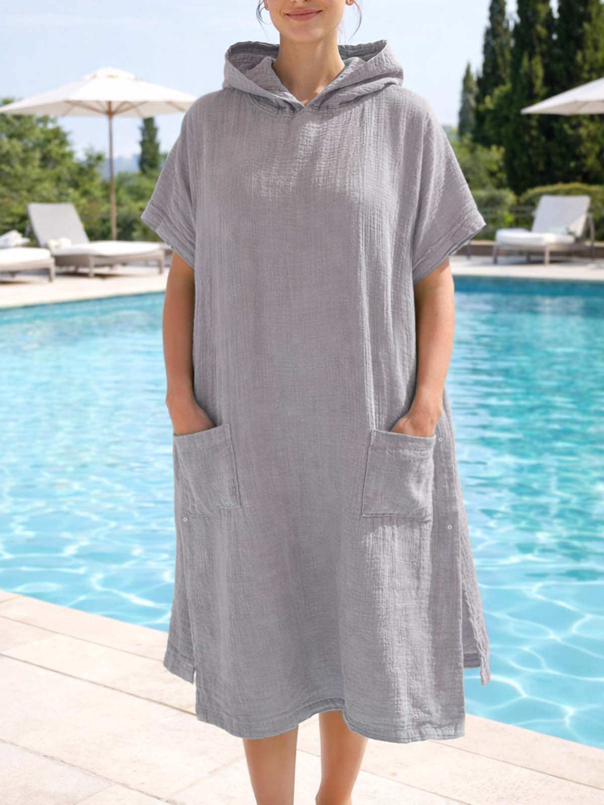 Poncho με Κουκούλα Αιγαίον Super Soft Muslin One size Cement